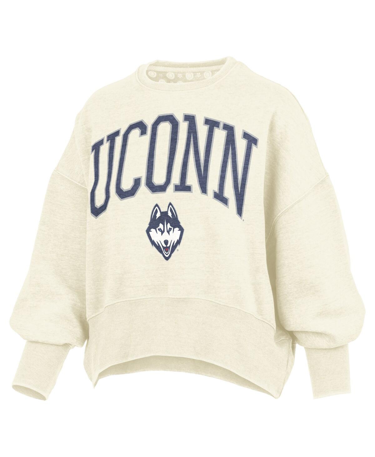 Pressbox Natural Uconn Huskies Oversized Waist-length Crewneck Sweatshirt In Neutral