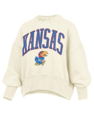 Women's Natural Kansas Jayhawks Oversized Waist-Length Crewneck Sweatshirt