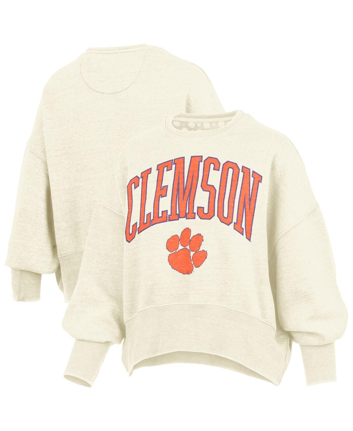 Pressbox Natural Clemson Tigers Oversized Waist-length Crewneck Sweatshirt In Neutral