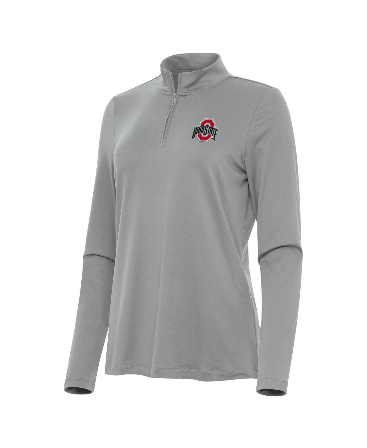 Antigua Women's Gray Ohio State Buckeyes Reprocess Quarter-zip Sweatshirt In Gray