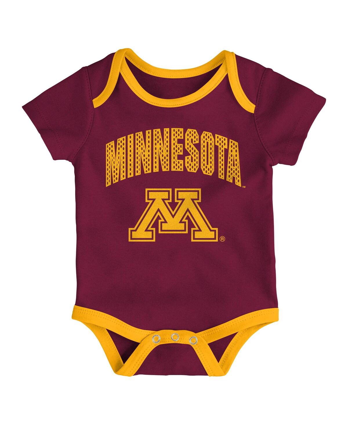 Outerstuff Baby Boys And Girls 3-pack Minnesota Golden Gophers All Day Play Bodysuit Set In Multi