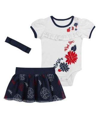 Newborn 2-Piece White/Navy Boston Red Sox Sweet Catcher 3-Piece Bodysuit, Headband and Skirt Set