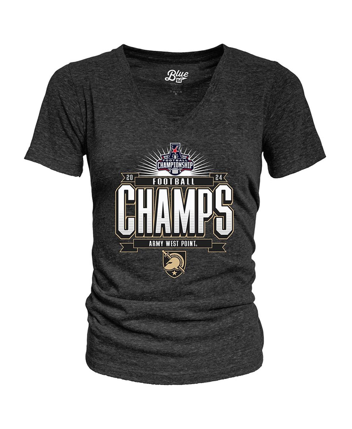 Blue 84 Women's Black Army Black Knights 2024 Aac Football Conference Champions Locker Room V-neck T-shirt In Black