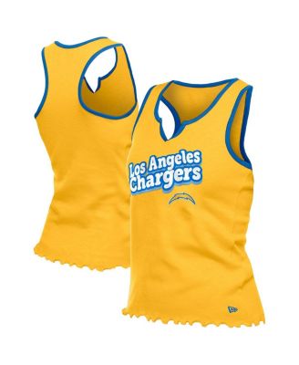New Era - Women's Gold Los Angeles Chargers Lettuce Hem Notch Neck Tri-Blend Tank Top
