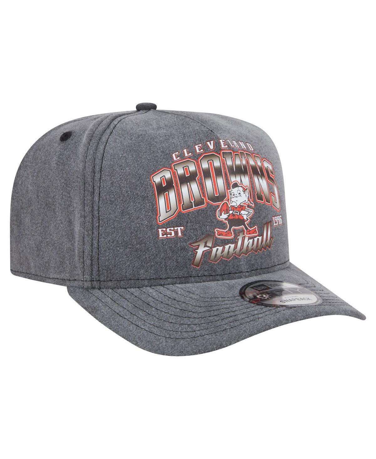 New Era Men's Black Cleveland Browns Throwback Washed A-frame 9fifty Snapback Hat In Black