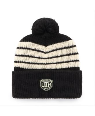 Men's Black Chicago Blackhawks Old Time Hockey Barn Cuffed with Pom Knit Hat