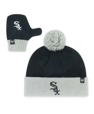 '47 Brand - Toddler Black Chicago White Sox Bam Bam Cuffed Knit Pom with Hat and Mittens Set