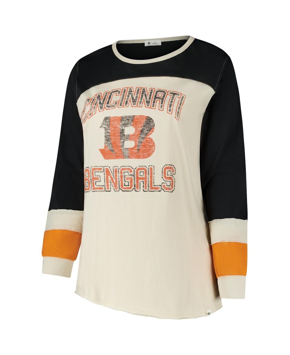 47 Brand Women's Cream/black Cincinnati Bengals Plus Size Double Header Curve Toni Long Sleeve T-shirt In Brown