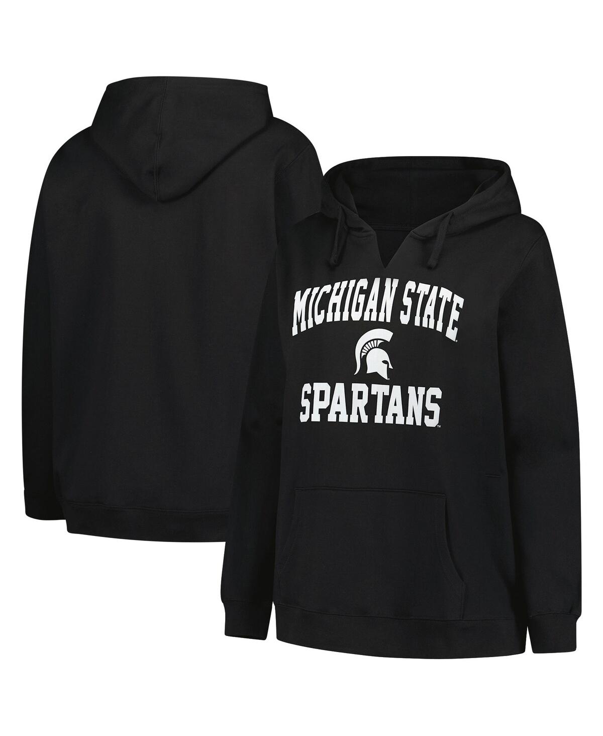 Champion Women's Black Michigan State Spartans Plus Size Heart Soul Notch Neck Pullover Hoodie In Black