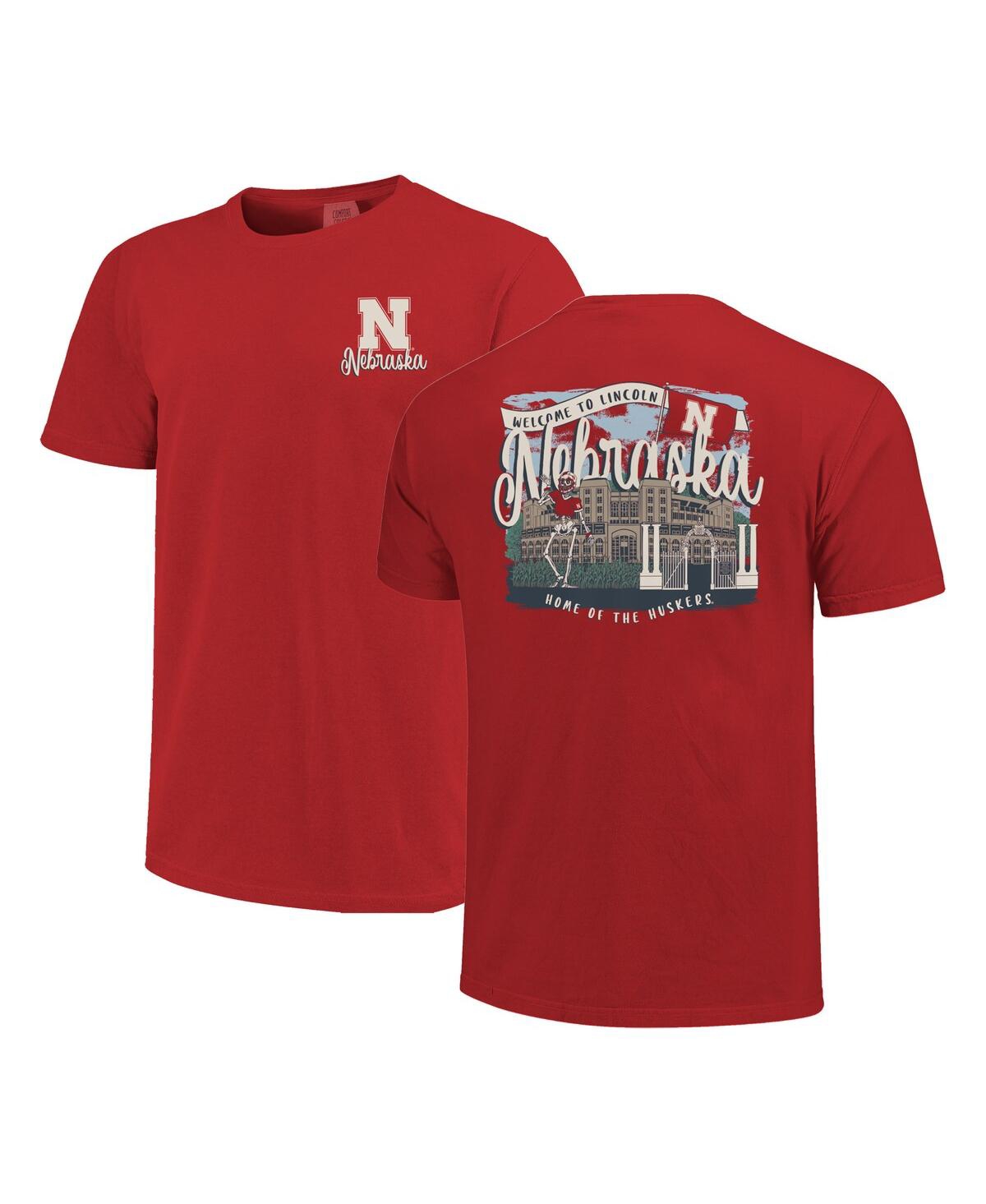 Image One Women's Scarlet Nebraska Huskers Comfort Colors Campus Scene Drawing Script T-shirt In Red