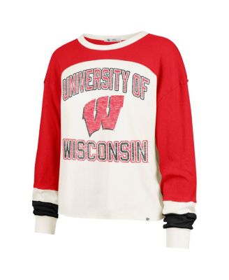 Women's Cream Wisconsin Badgers Double Header Curve Raglan Long Sleeve T-Shirt