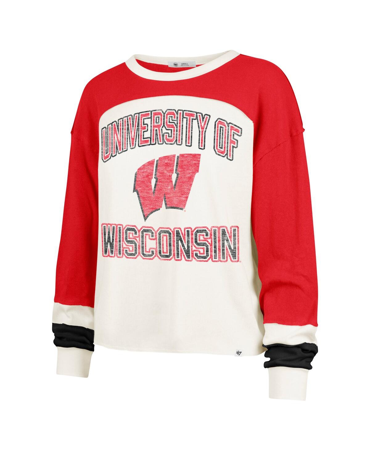 47 Brand '47  Cream Wisconsin Badgers Double Header Curve Raglan Long Sleeve T-shirt In Multi