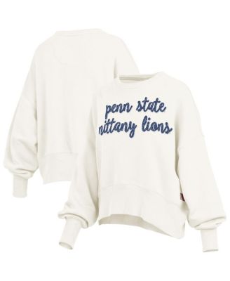 Pressbox - Women's Cream Penn State Nittany Lions Oversized Chelsea Waist Length Pullover Sweatshirt