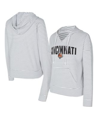 Concepts Sport - Women's White/Gray Cincinnati Bengals Liftoff Striped Notch Neck Pullover Hoodie