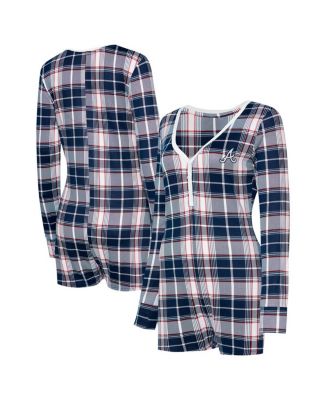 Concepts Sport - Women's Navy Atlanta Braves Ashford Plaid V-Neck Knit Romper