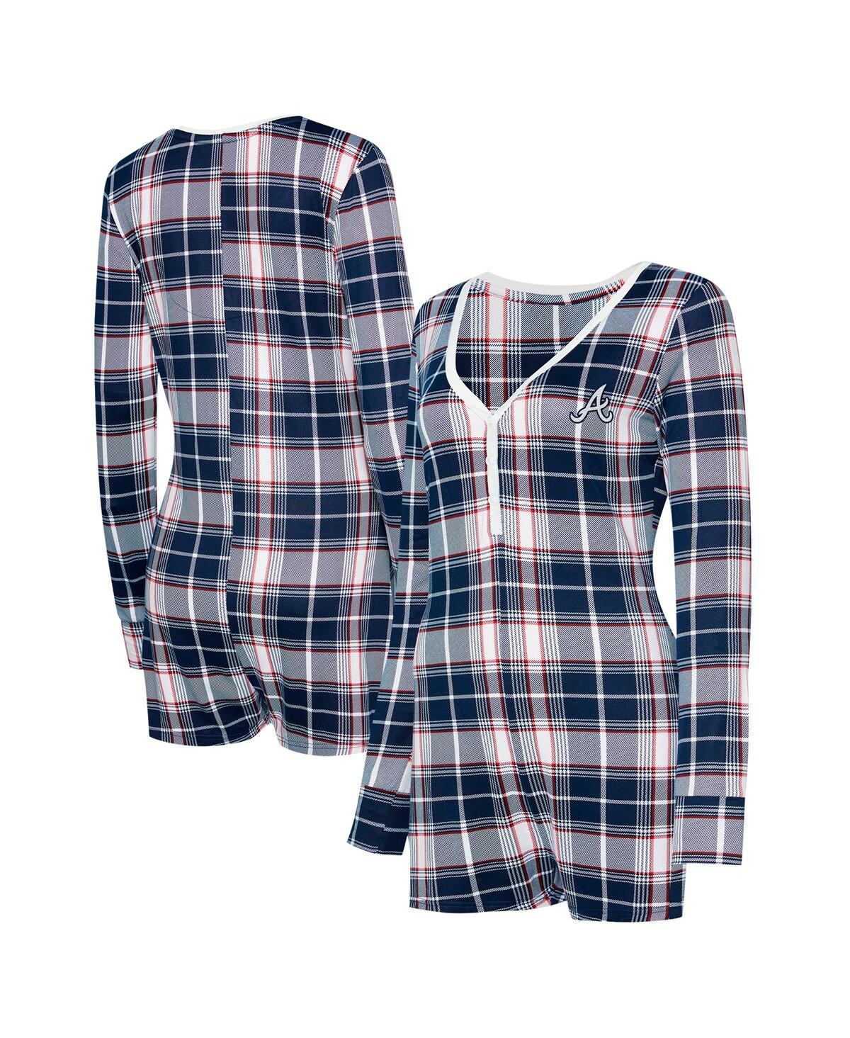 Concepts Sport Women's Navy Atlanta Braves Ashford Plaid V-neck Knit Romper In Blue