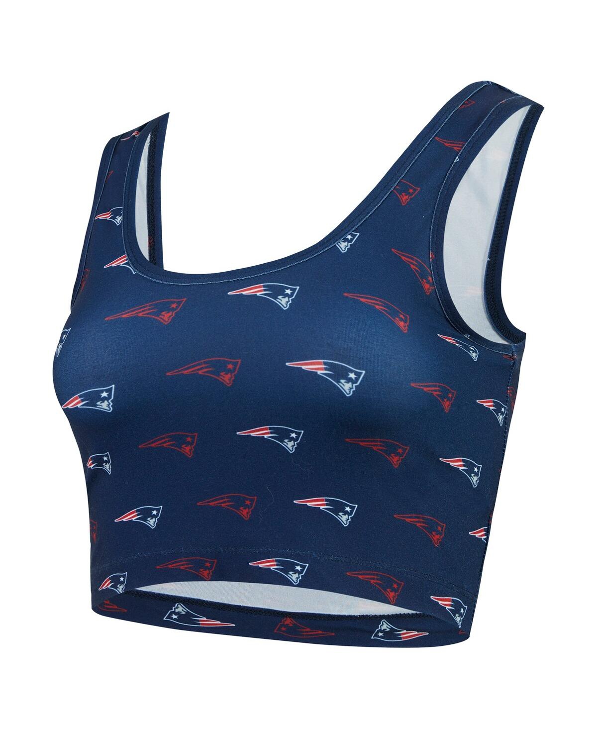 Concepts Sport Women's Navy New England Patriots Record Allover Print Bralette In Blue