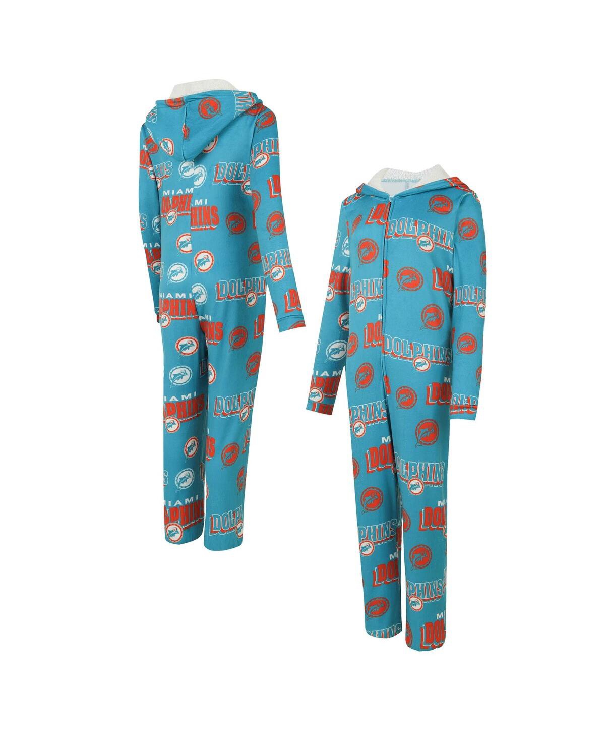 Concepts Sport Women's Aqua Miami Dolphins Roadway Allover Print Microfleece Full-Zip Union Dress - Aqua