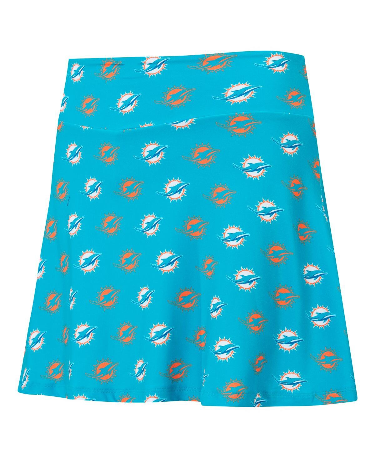 Concepts Sport Aqua Miami Dolphins Record Allover Print Knit Sleep Skort In Blue