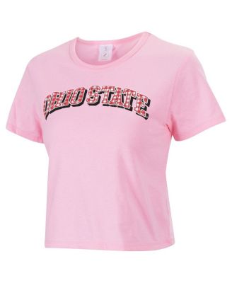 ZooZatz - Women's Pink Ohio State Buckeyes Gingham Logo Cropped T-Shirt