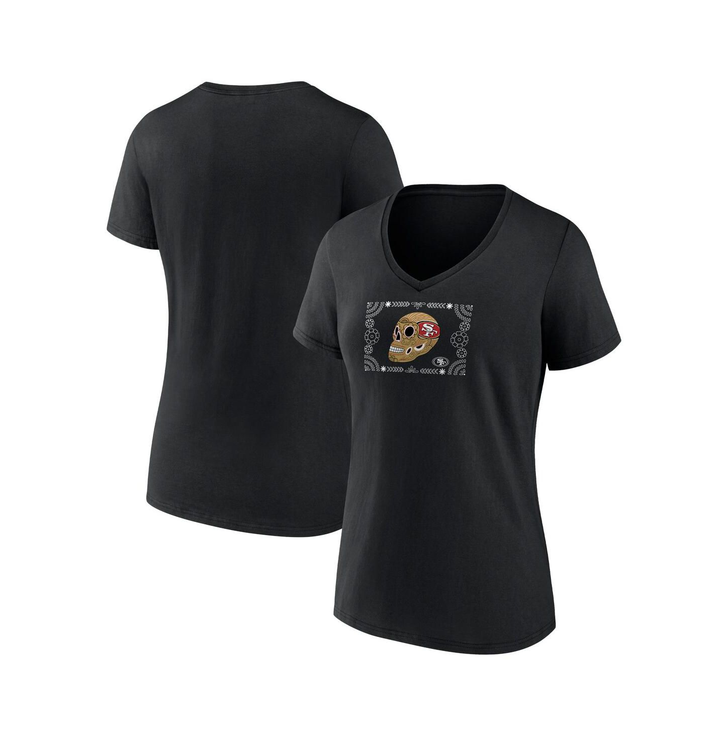 Женская футболка Fanatics Mto Label Black San Francisco 49ers Sugar Skull V-Neck — фото 1