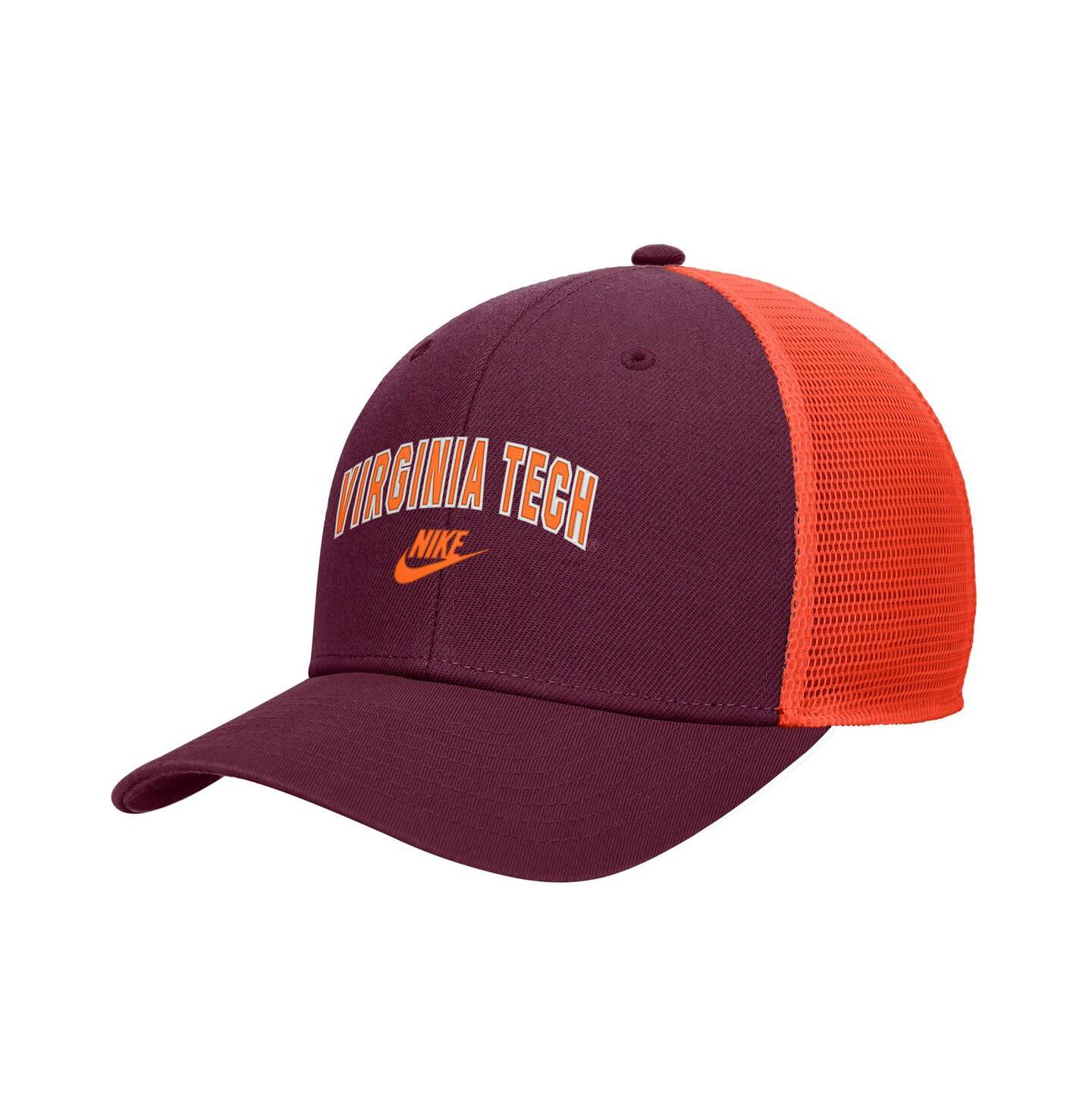 Мужская кепка Nike Maroon Virginia Tech Hokies Vintage Arch Rise Performance Trucker Adjustable Hat — фото 1