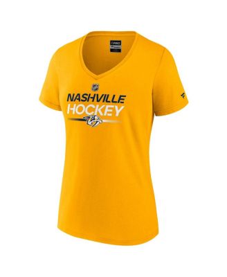 Women's Gold Nashville Predators Authentic Pro Primary V-Neck T-Shirt