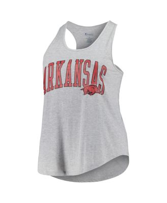 Women's Heather Gray Arkansas Razorbacks Arch Logo Racerback Scoop Neck Tank Top