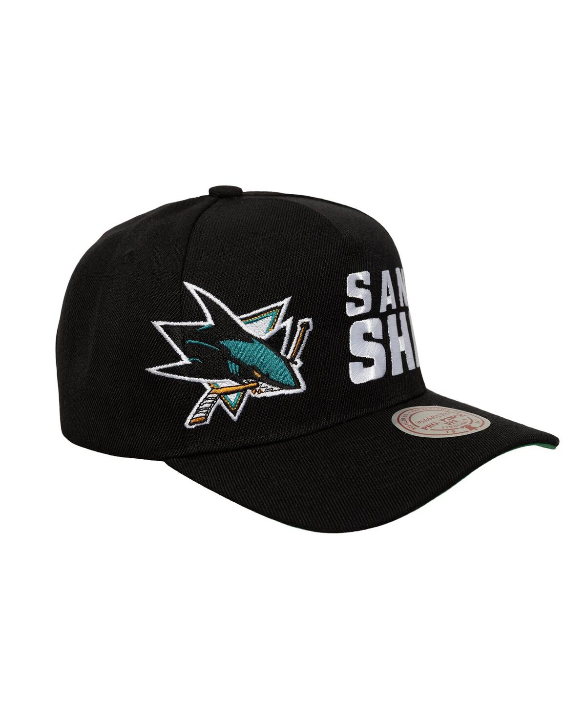 Mitchell & Ness Men's Black San Jose Sharks Busted Logo Wordmark Wrap-around Pro Pinch Adjustable Hat In Black