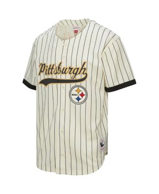 Men's Troy Polamalu Cream Pittsburgh Steelers Name Number Mesh Button-Up Baseball Jersey