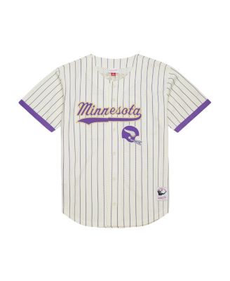 Men's Randy Moss Cream Minnesota Vikings Name Number Mesh Button-Up Baseball Jersey