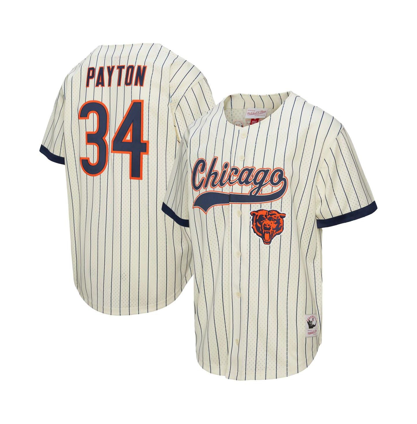 Мужской топ Mitchell & Ness Walter Payton Cream Chicago Bears Name & Number Mesh Button-Up Baseball Jersey — фото 1