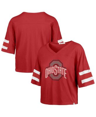 '47 Brand - Women's Scarlet Ohio State Buckeyes Premier Scout Sleeve Stripe Relaxed Dolman T-Shirt