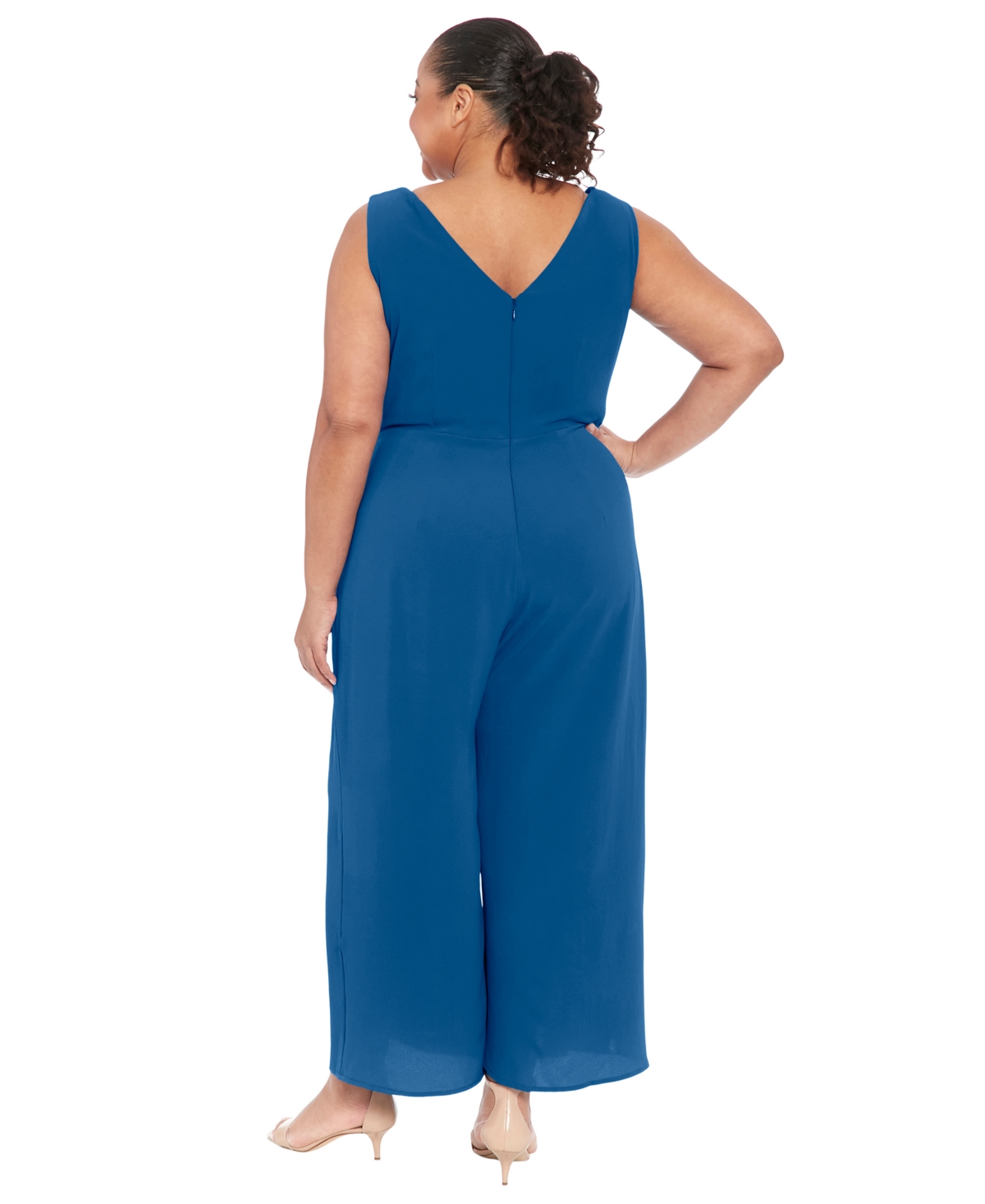 London Times Plus Size Sleeveless Sarong-tie Jumpsuit In Blue