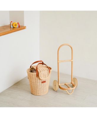 - Handcrafted Rattan Eric Shopping Trolley with detachable Tote Bag and Wooden Wheels - Wicker