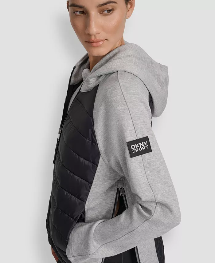 Women's High Low Hem Scuba Mixed Quilted Puffer Jacket - thumbnail 7
