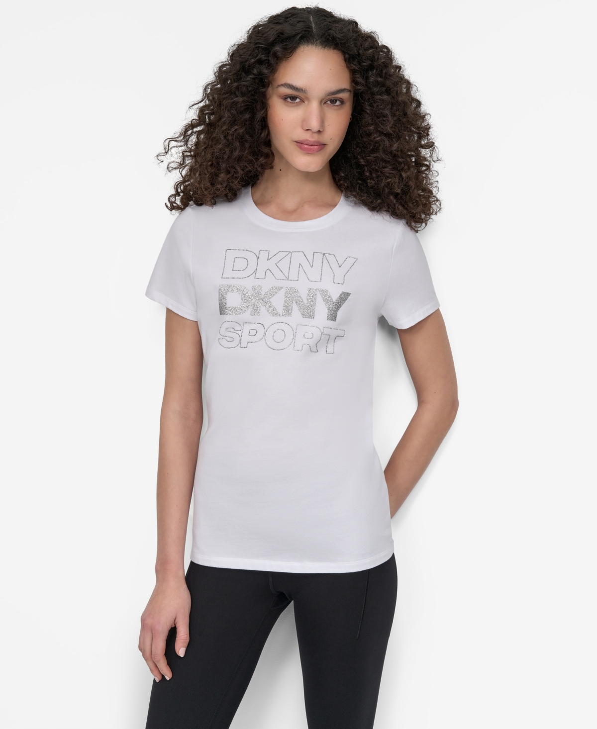 Dkny Women's Sport Glitter Logo Crew Neck T-shirt In Animal Print