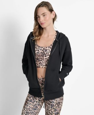 Women's Woven Patch Oversized Full Zip Jacket Hoodie