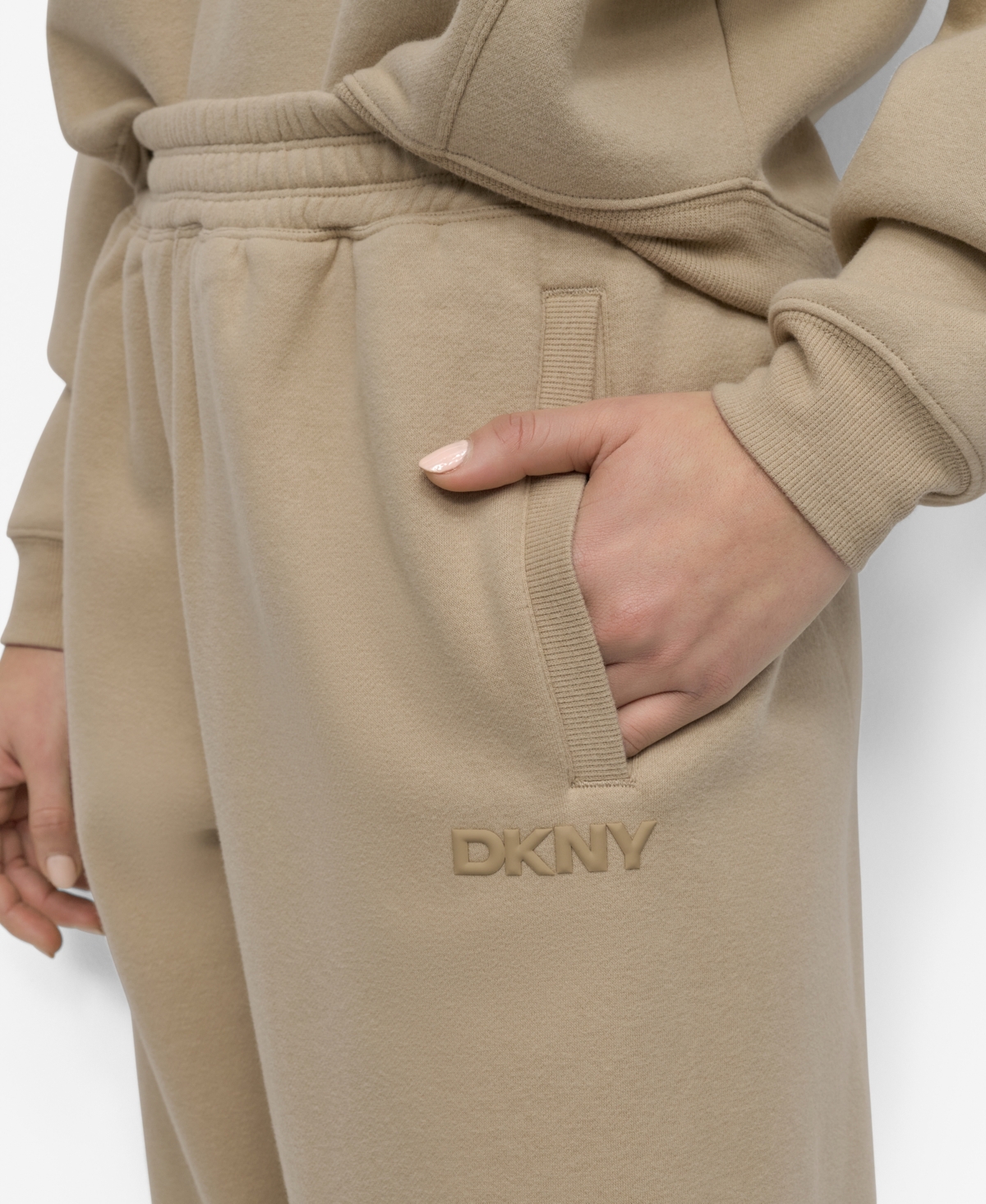 Dkny Logo High Waist Relaxed Joggers In Brown