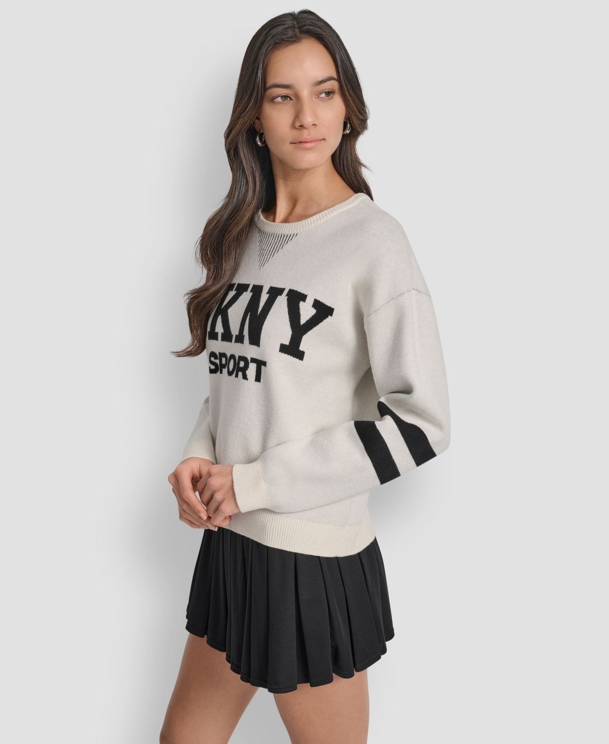 Dkny Women's Varsity Logo Crew Neck Sweater In Gray