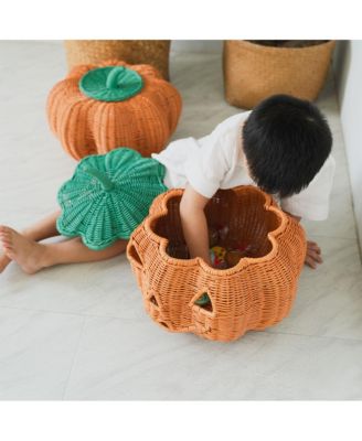 - Handcrafted Rattan Pumpkin Face Basket - Wicker