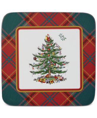 Christmas Tree Tartan 5-Piece Mug & Tin Coaster Set