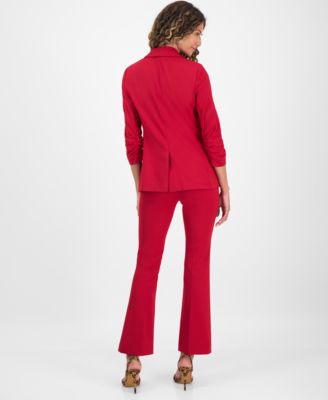 Women's One-Button Scrunched-Sleeve Jacket, Satin Scoop-Neck Camisole & High-Rise Flared-Leg Pants, Macy's Exclusive