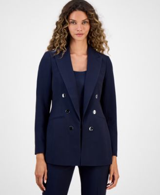 Bar Iii Womens Faux Double Breasted Boyfriend Jacket Satin Scoop Neck Camisole Straight Leg Dress Pants Macy In Blue