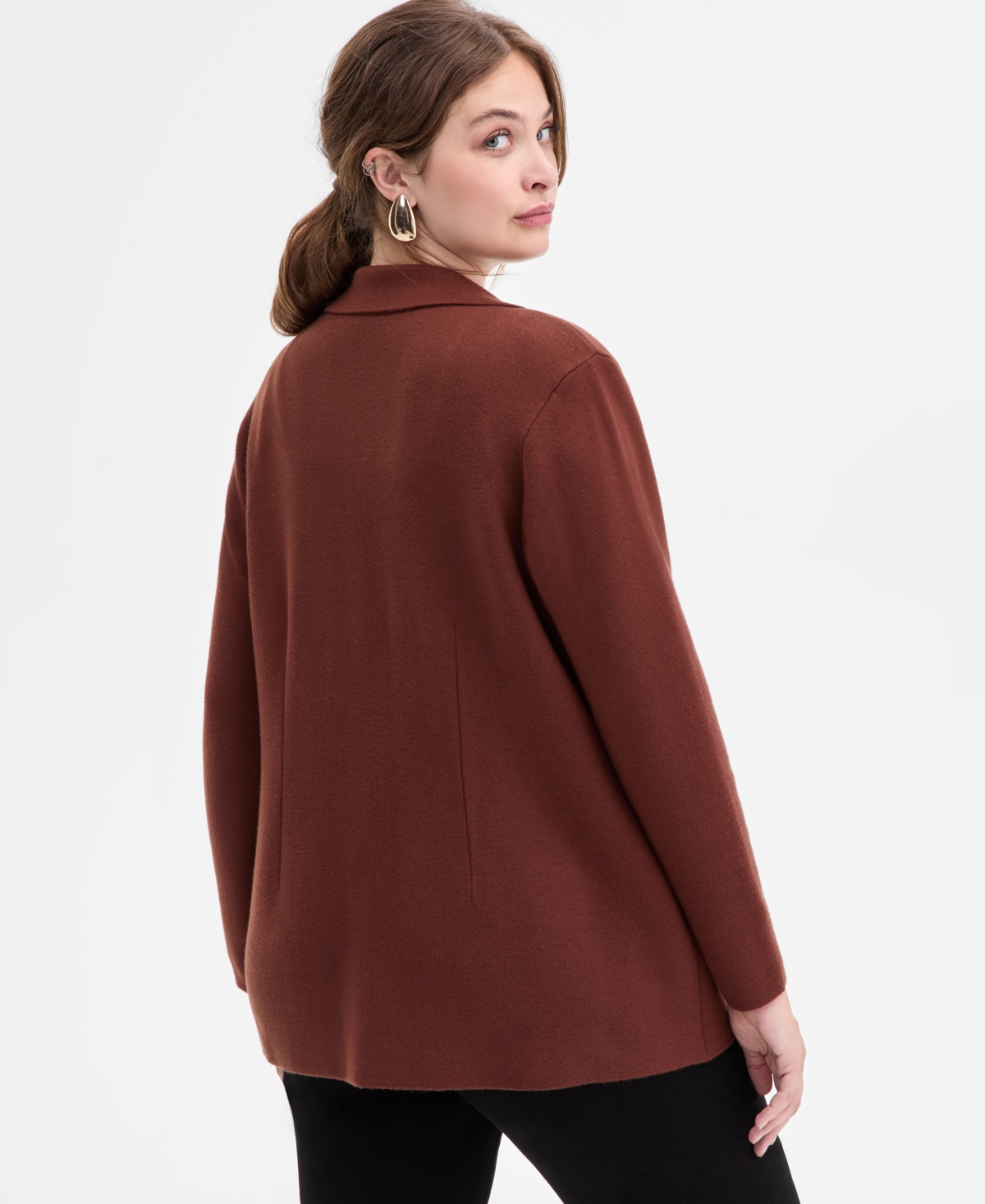 Inc International Concepts Plus Size Sweater Blazer, Macy's Exclusive In Brown