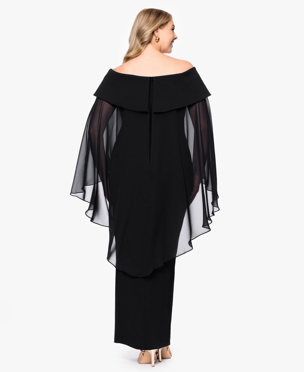 Xscape Plus-size Long Caped Scuba Dress In Black