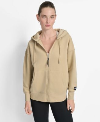 DKNY - Women's Woven Patch Oversized Full Zip Jacket Hoodie