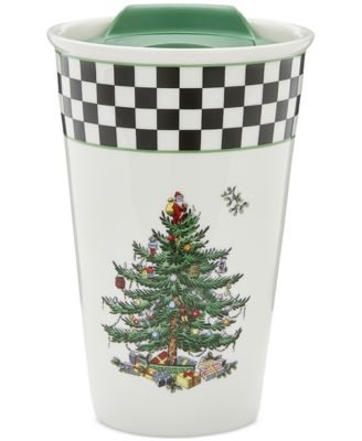 Spode - Christmas Tree Black & White Porcelain Travel Mug