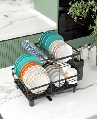 2-Tier Detachable Dish Drying Rack Stainless Steel Rack with Cutlery Box and Cup Holder