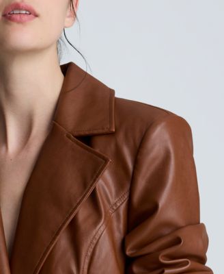 Women's Faux Leather Belted Trench Coat